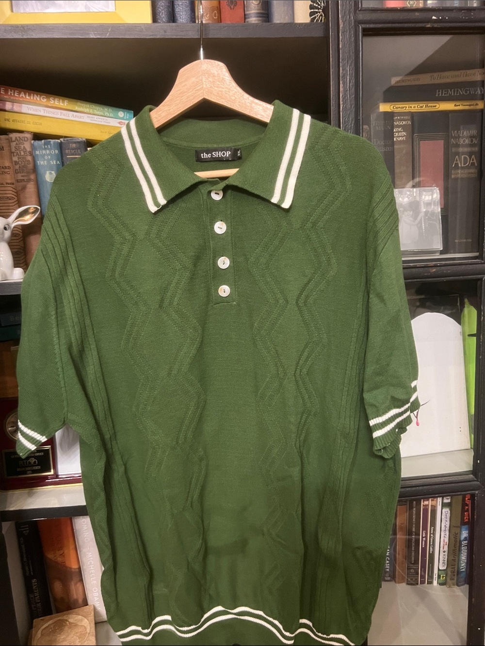 The SHOP Green Short-Sleeve Knit Polo with Contrast Trim